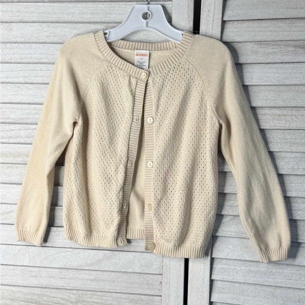 Gymboree Girls Oatmeal Knit Cardigan Sweater Button Front Size 3T Neutral